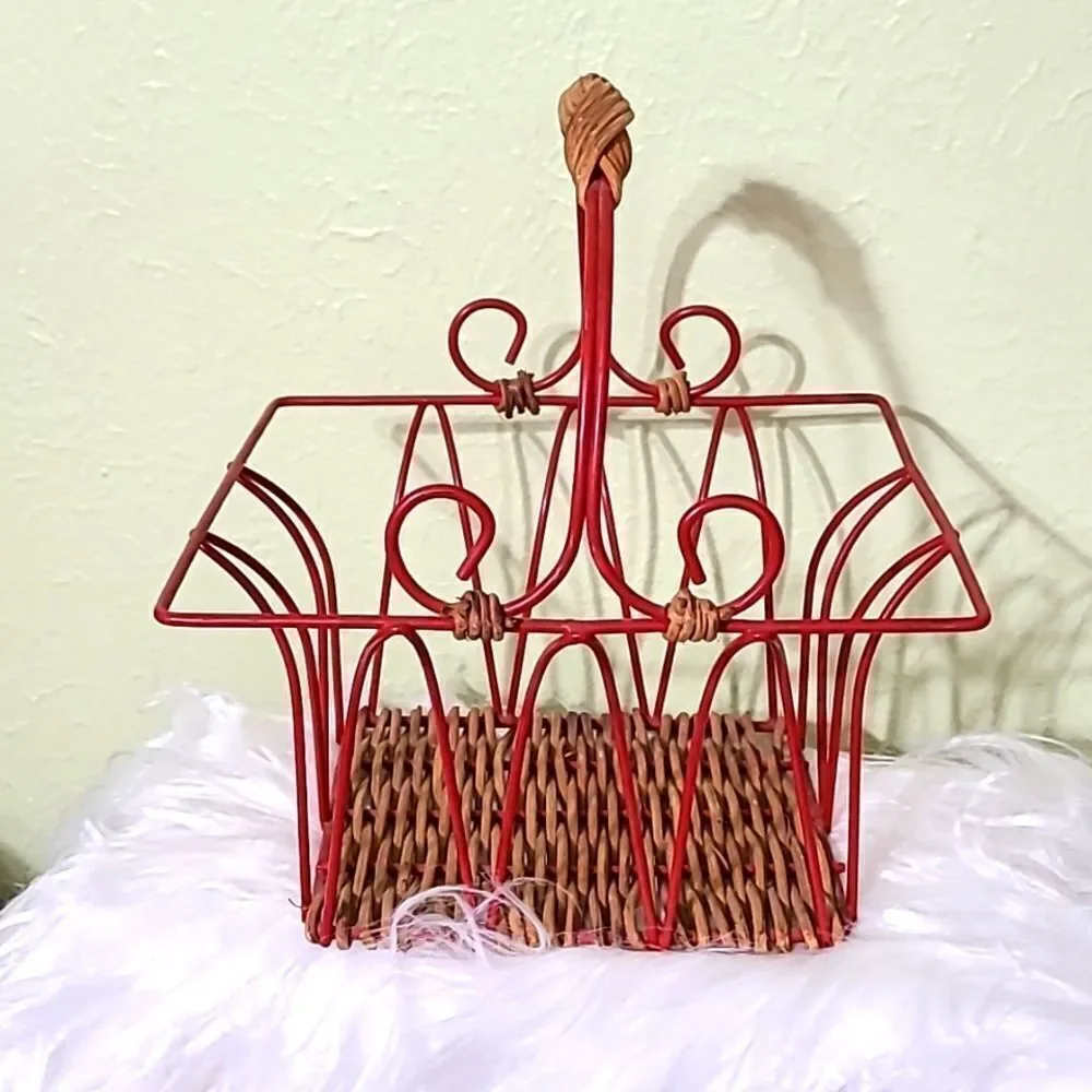 Bohemian Red Metal & Wicker Basket
